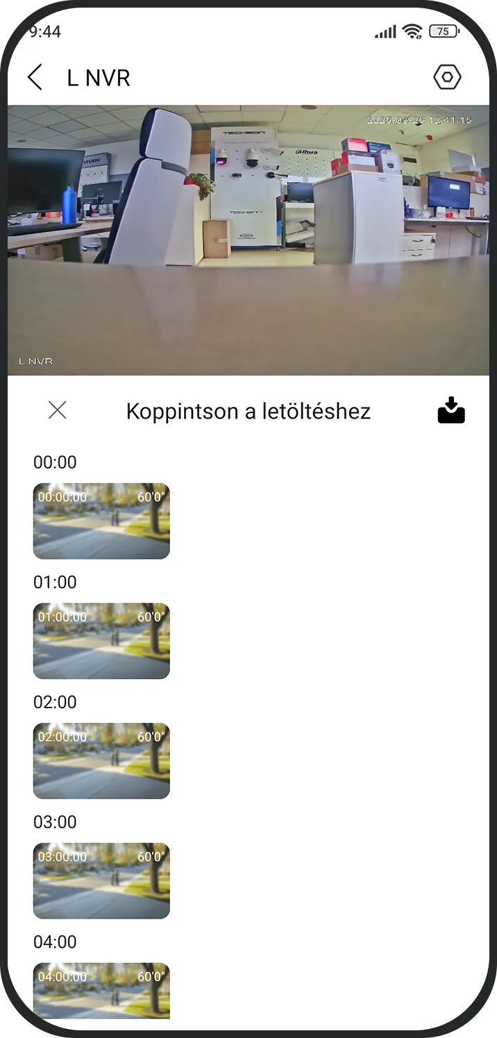 Időtartományban rögzített felvételek listázása